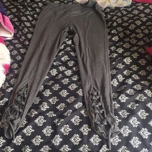 Gray strapped leggings